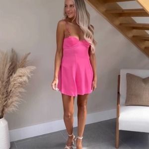 Zara Pink Satin Mini Slip Dress Size Small